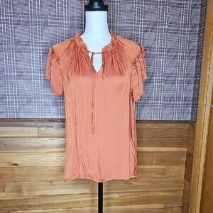 Elegant Women's Orange Blouse with Ruffled Sleeves